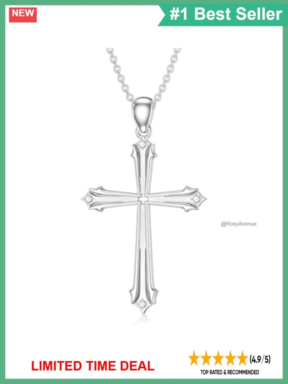 S925 Sterling Silver Diamond Cross Pendant Necklace Christian Gift